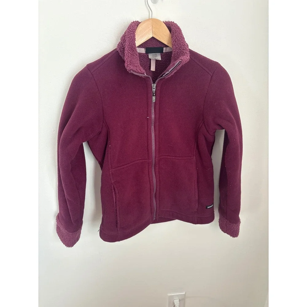 Patagonia Synchilla Fleece Jacket Womens XS Berry Purple Full Zip Sherpa Trim